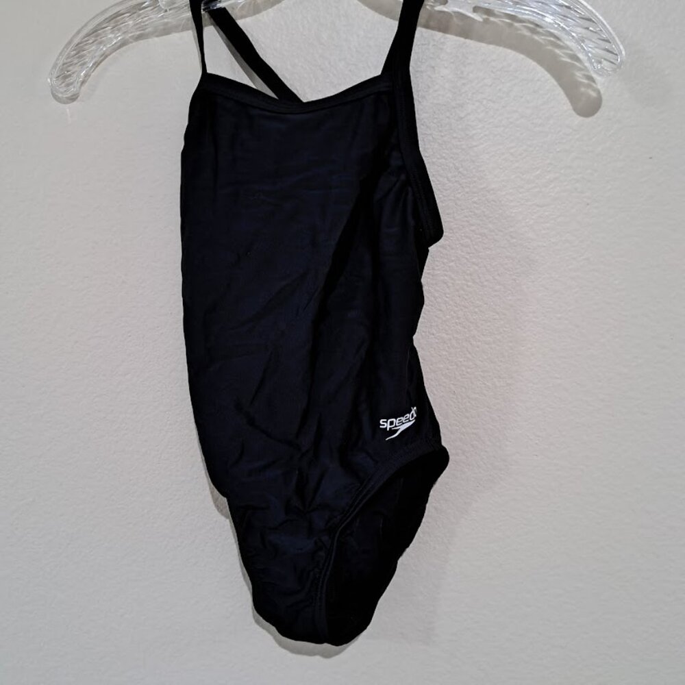 Speedo Kids 8/24 Swimsuit swim team bathing suit black with straps one‎ piece